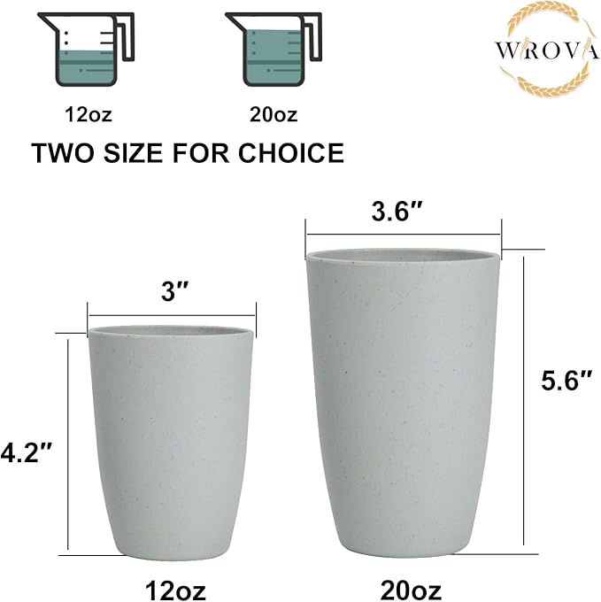 Wheat Straw Cups 8 PCS Good Alternative to Plastic Reusable Cups 12 oz Unbreakable Drinking Cup Reusable Dishwasher Safe Water Plastic Glasses Light Grey - Bloomnest