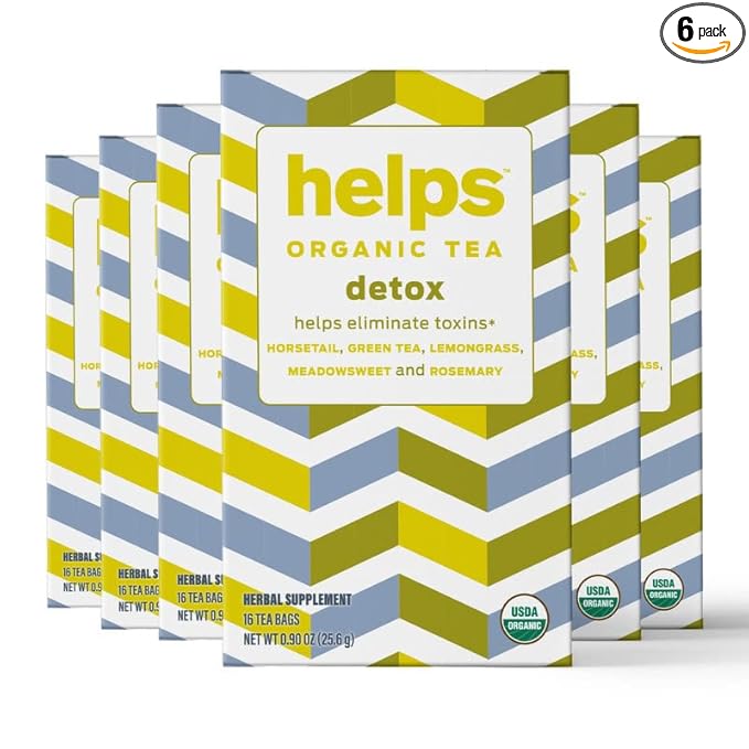 HELPS TEAS | Helps Detox Tea | Organic herbal blend of Horsetail, Green Tea, Herbal Lemon, Ulmaria and Rosemary that facilitate naturally our detox and depurative process | 16 Tea Bags - Pack of 6| - Bloomnest