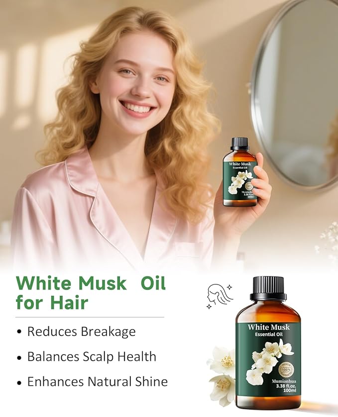 Mumianhua White Musk Oil 100% Pure- Therapeutic Grade Aromatherapy White Musk Essential Oil for Diffuser, Skin & Body Care, Women & Men, Natural Perfume & Candle Making 3.38 Fl Oz - Bloomnest