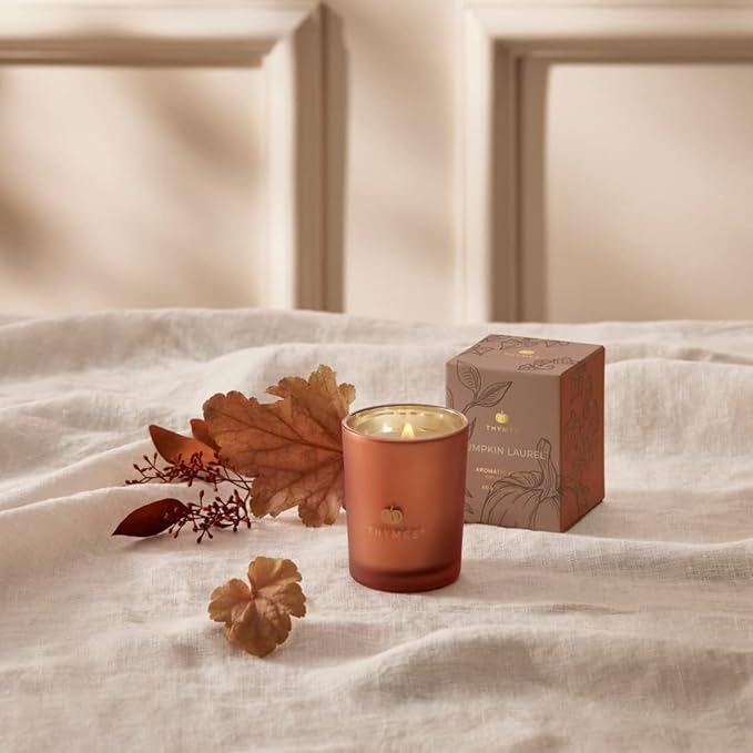 Thymes Scented Candles for Home Decor - Luxury Home Fragrance Gifts for Women & Men - Fall Candles with Creamy Pumpkin, Nutmeg, & Cinnamon - Burnt Orange Votive (Pumpkin Laurel, 2 oz) - Bloomnest