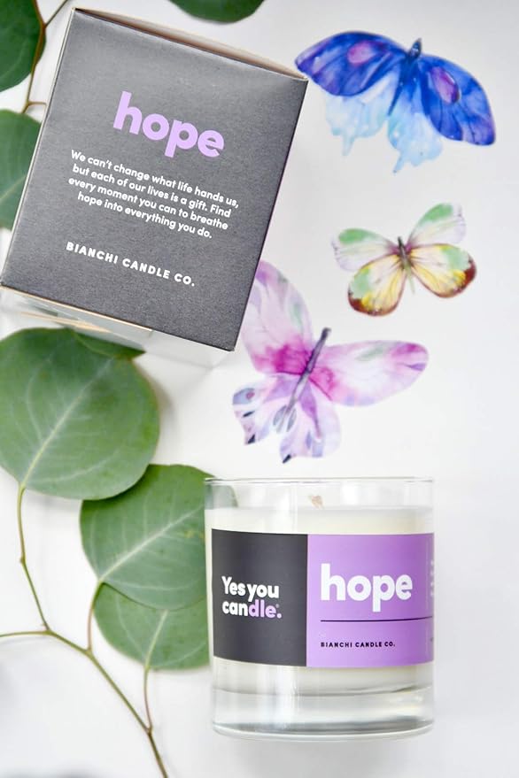 Hope, Inspirational 8oz Highly Scented Candle, Soy, Made in USA, Great Message, Pure Essential Oils, Holiday Gift, Aromatherapy, 100% Pure, Vanilla and Sandalwood - Bloomnest