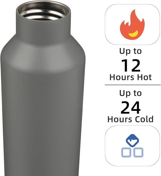 Insulated Water Bottle with Straw,25 OZ Double Wall Vacuum Stainless Steel Water Flask with 2 Lids,Grey - Bloomnest