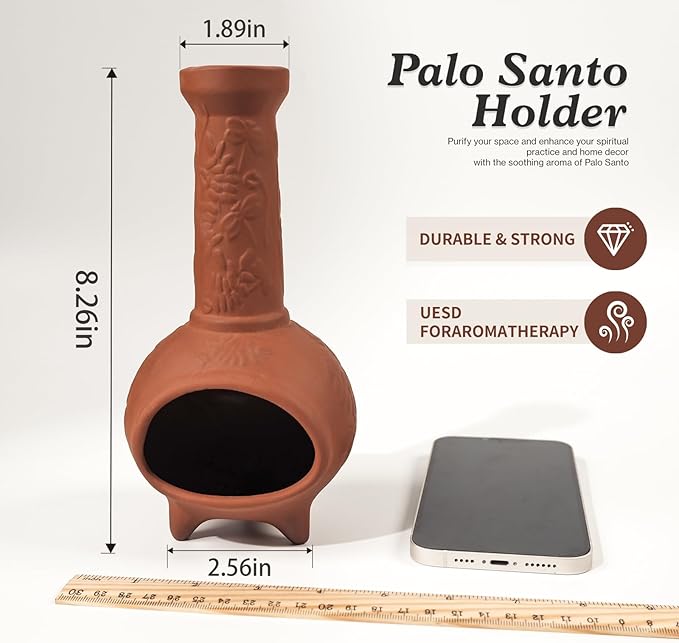 Handmade Terracotta Palo Santo Holder & Mini Chiminea Incense Dish-Elegant Cone Burner for Palo Santo Sticks & Sage-Ideal for Energy Cleansing, Yoga, Meditation,Zen,Altar Decor & Aromatherapy - Bloomnest