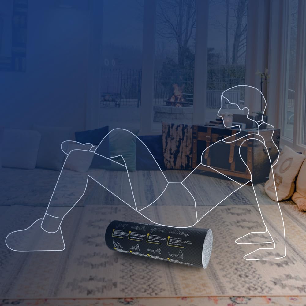 Fitness Foam Roller with Printed Exercises - 17''x 6'' Lightweight EPE/PE Exercise Roller Foam - Includes 12 Guided Stability, Mobility & Recovery Moves - Dual Color Instructional Design