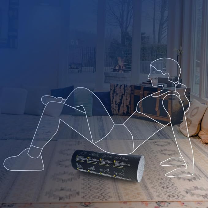 Fitness Foam Roller with Printed Exercises - 17''x 6'' Lightweight EPE/PE Exercise Roller Foam - Includes 12 Guided Stability, Mobility & Recovery Moves - Dual Color Instructional Design - Bloomnest