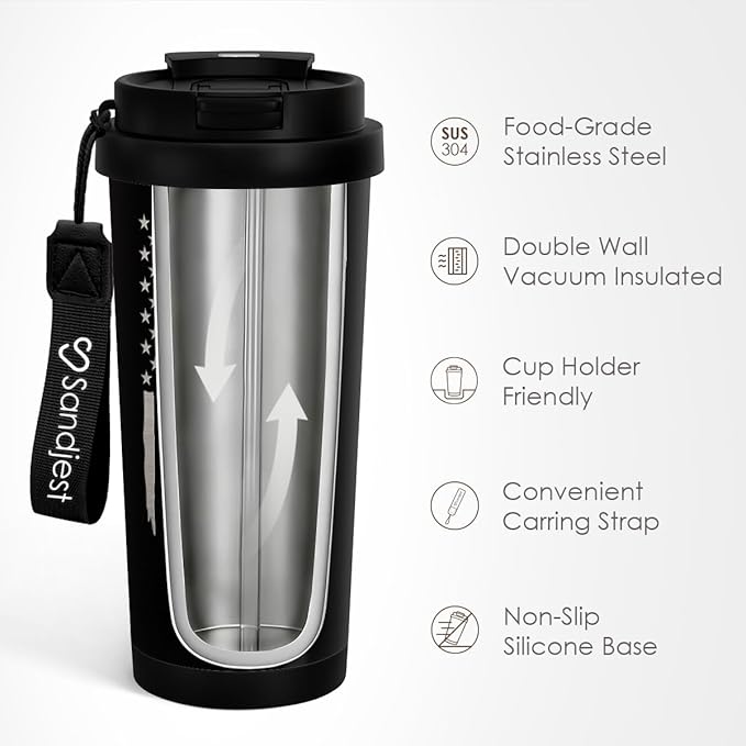 American Flag Tumbler - Stainless Steel 2-in-1 Lid Coffee Tumbler 18 oz, Patriotic Insulated Travel Mug Gift for Men Husband Dad, Birthday Christmas - Bloomnest