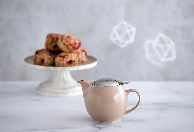 Zero Japan Bee House Round Teapot - Ceramic Teapot with Removable Lid & Stainless Steel Infuser for Loose Tea - Small Tea Pot for One - Silky Beige (15 oz) - Bloomnest