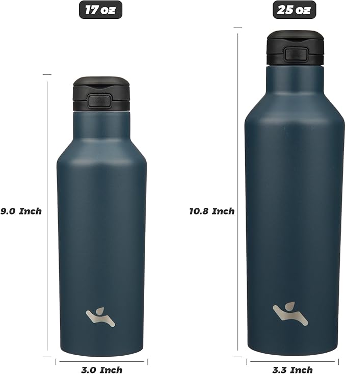 Insulated Water Bottle with Straw,25 OZ Double Wall Vacuum Stainless Steel Water Flask with 2 Lids,Navy Blue - Bloomnest