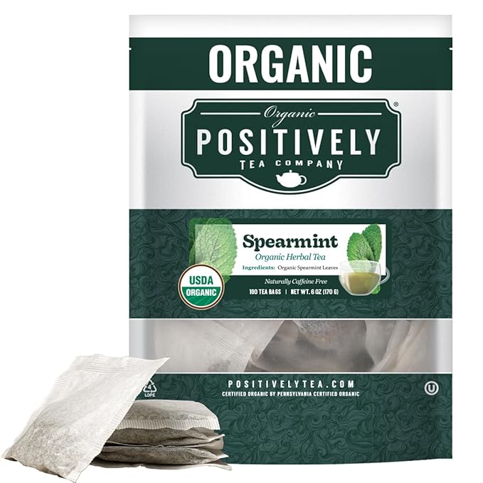 Organic Positively Tea Company, Spearmint Leaf Herbal Tea Bags, 100 Count, Eco-Friendly Tea Bags, Non-GMO - Bloomnest