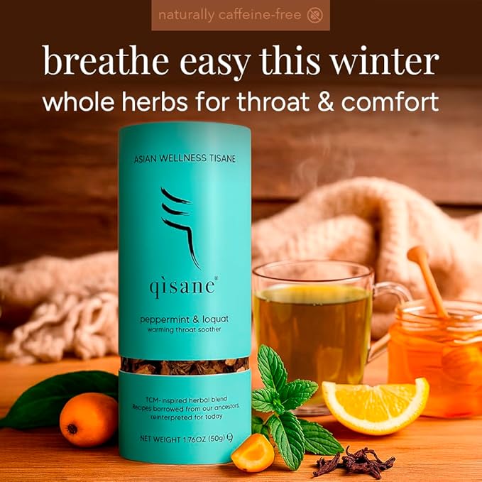 qìsane Organic Peppermint Tea Bags with Loquat Leaves - Whole Organic Peppermint Leaves, Loquat, Ginger & Balloon Flower Roots - Herbal Tea for Cough Support & Easy Breathing - 10 sachets (~30 cups) - Bloomnest