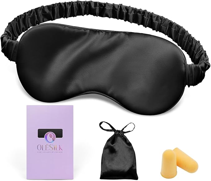 OLESILK 100% Natural Mulberry Silk Sleep Eye Mask Blindfold with Double Layer Silk Filling, Blackout Eye Mask for Women Men Sleeping, Travel and Nap, Eye Cover Eyeshade with Gift Box, Black - Bloomnest
