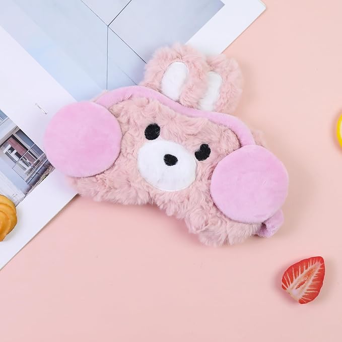 Cute Sleep Eye Masks for Kids, Kawaii Cartoon Kids Sleeping Mask for Women Boys Girls Teens, Soft Plush Adjustable Eyeshade Silk Travel Nap Eye Cover (Black+Pink Headphone) - Bloomnest