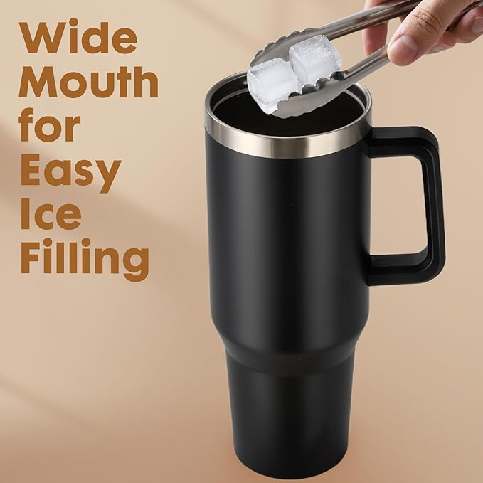 Premium 2-Pack 40oz Tumbler with Handle and Straw, Insulated Stainless Steel Travel Mug, Double Wall Vacuum Leak-Proof Cup for Hot & Cold Drinks, Fits Cup Holder, Ideal for Coffee, Water, Sports - Bloomnest