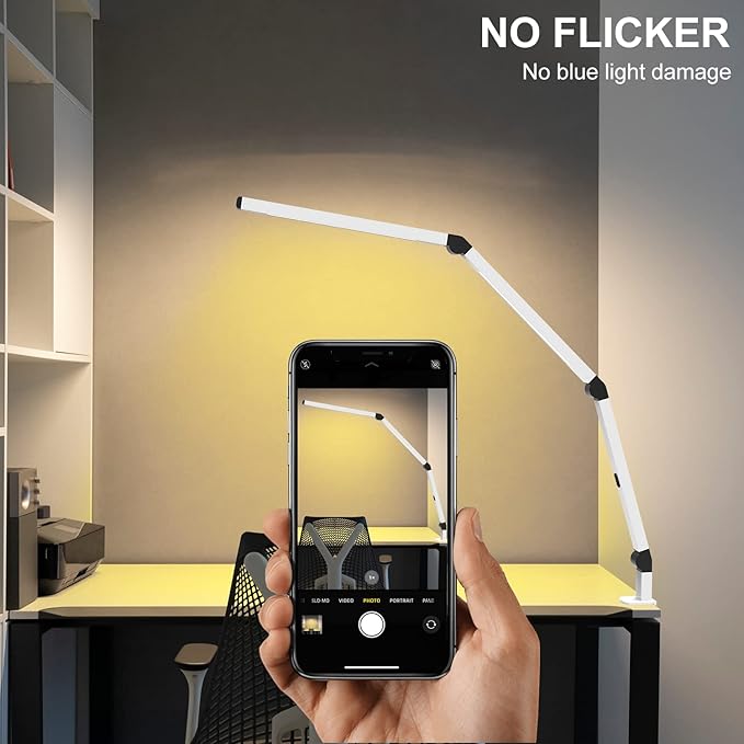 Micomlan LED Desk Lamp with Clamp, Dual Light Table Lamp with Adjustable Swing Arm, Eye-Care 4 CCT Modes & 5 Brightness Levels Clip-on Architect Modern Desk Light for Home Office Crafting Sewing - Bloomnest