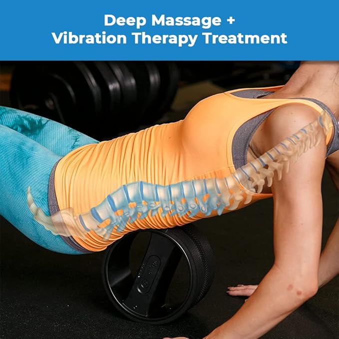 Chirp Wheel Pro Vibrating Massage Roller - 3 Speed Electric Massager for Back Pain Relief & Muscle Therapy, Workout Recovery, Physical Therapy, Yoga Massage | High Density Foam, 8" Black Up to 500 lbs - Bloomnest