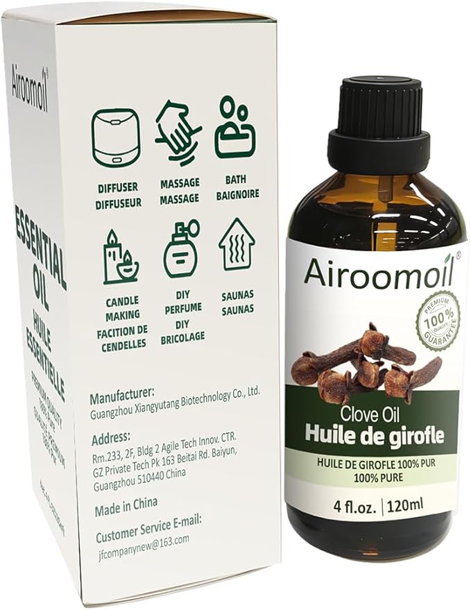 Pure Clove Essential Oil, 100% Natural 4 Fl Oz (120 ml) for Diffusers, Home Fragrance, DIY Candles, Soap, Sprays, Perfect Holiday Gift and Seasonal Aromatherapy Airoomoil