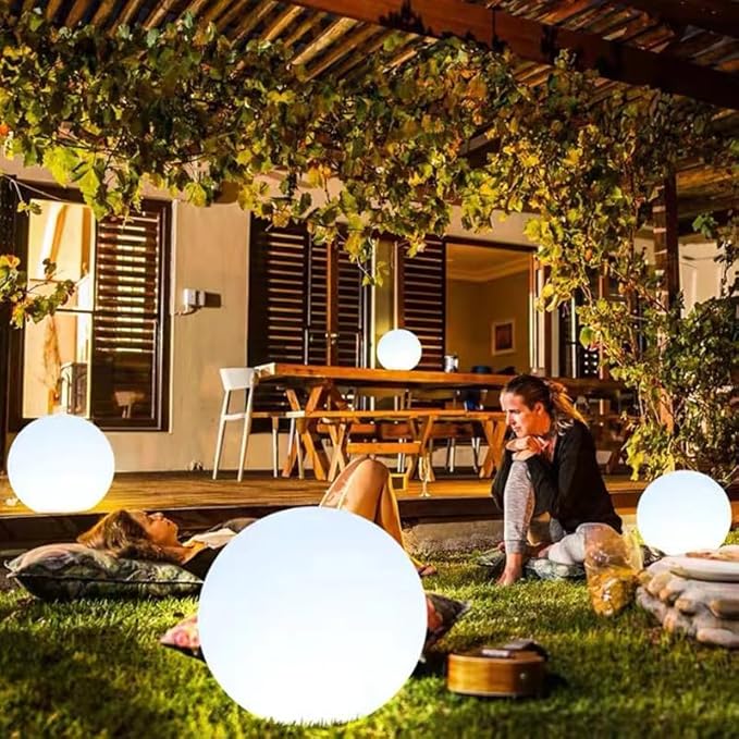 Globe Floor Lamp, 14-in Rechargeable LED Ball Light Globe Light w/Remote, Versatile Glowing Orb Mood Lamps Waterproof Outdoor Orb Lamp, Dimmable RGB Color Changing Light Up Ball for Home Garden Yard - Bloomnest