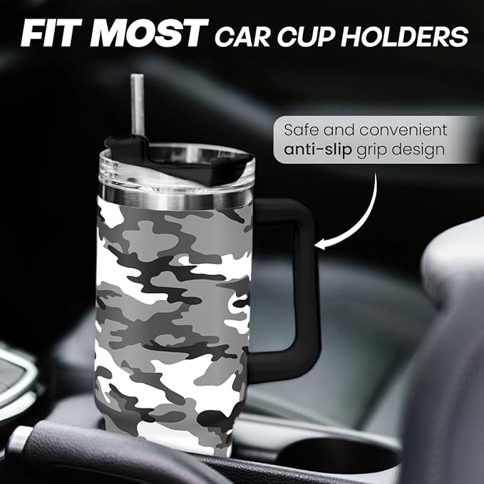 SANDJEST Camouflage Tumbler 40oz Stainless Steel Insulated with Lid & Straw, Camo Gifts for Men Dad Husband Brother Grandpa Veteran Hunting Lover on Christmas Birthday Valentine Fathers Day - Bloomnest