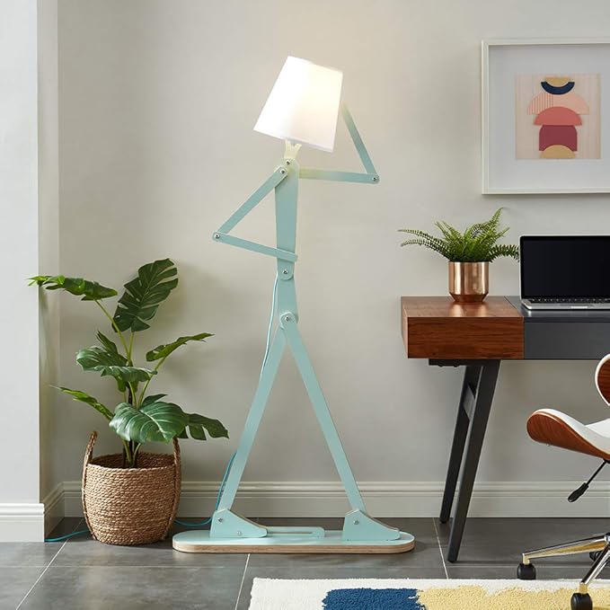 Cool Tall Decorative Floor Lamp Unique Aqua Blue Color Standing Adjustable Corner Reading Wood Lights for Living Room Kids Bedroom Office - LED Bulb Included (Green) - Bloomnest