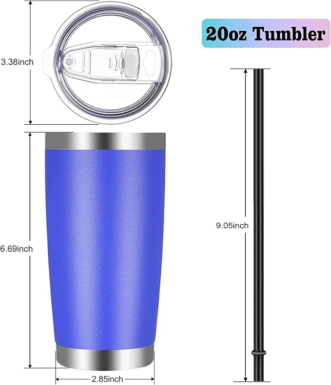 VEGOND 20oz Tumbler with Lid and Straw Stainless Steel Tumbler Cup Bulk Vacuum Insulated Double Wall Travel Coffee Mug Powder Coated Coffee Cup (Bluish Violet 12 Pack) - Bloomnest