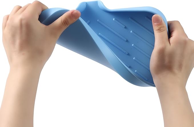 Silicone Bathroom Soap Dishes with Drain Spout-Bathroom and Kitchen Sink Organizer,Sponge Holder,Dish Soap Tray,Perfect for Dispenser,Scrubber,Bottle on Sink or Counter-Light Blue 9.6"×5.3" - Bloomnest