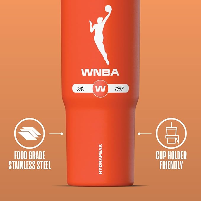 Hydrapeak x WNBA Officially Licensed WNBA 32 oz Nomad Tumbler with Handle and Straw Lid, Leakproof Stainless Steel Water Bottle - Bloomnest