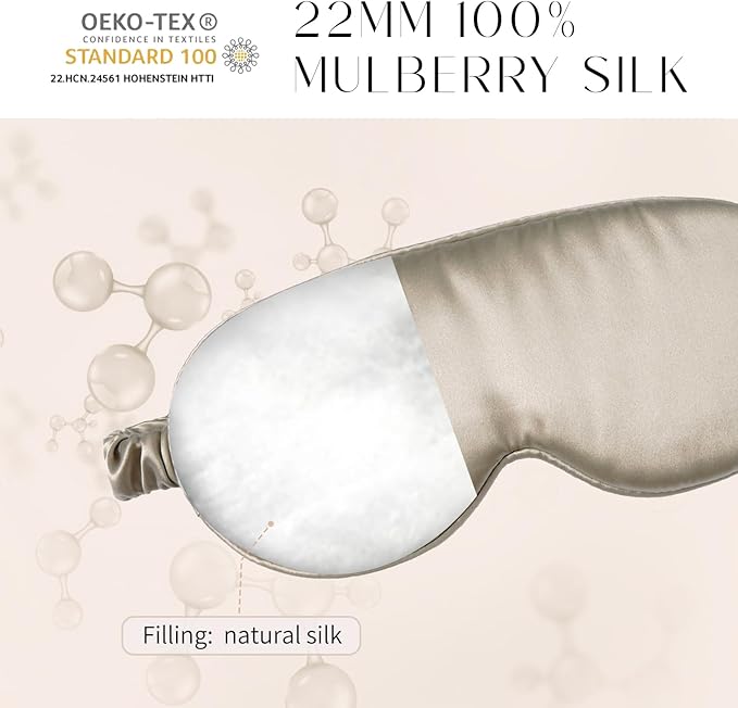 100% 22 Momme Mulberry Silk Sleep Mask, Eye Cover for Sleeping, Blackout 3D Sleep Masks for Lash Extensions with Adjustable Strap for Men and Women (Caramel) - Bloomnest