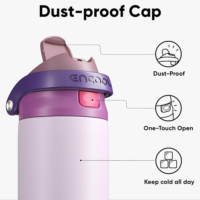 ENCOOL Leakproof Insulated Water Bottle with Straw Dual-Sip Water Bottle Bag-Safe Design for Work, Commute & Gym – Keeps Drinks Cold All Day, 32 oz, Purple Cabbage ENCOOL