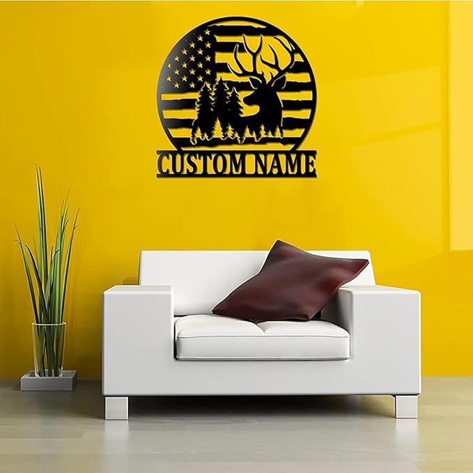 Lovely POD Personalized Hunting Metal sign, Hunting Art, Custom Us Deer Forest Hunting Metal Wall Art Led Light, Personalized Hunter Name Sign Decoration For Home, Deer Hunting Home Decor - Bloomnest