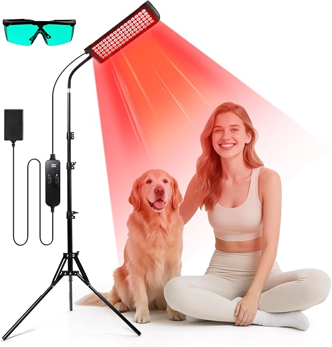 Red Light Therapy for Face and Body, GMOWNW Infrared Light Therapy Lamp with Stand, 660nm Red Light and 850nm Near Infrared Light Therapy Device for Face Knee Body, Skin Care at Home GMOWNW