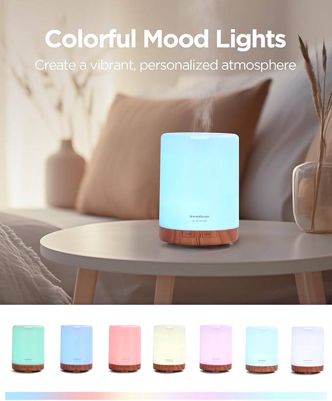 InnoGear Aromatherapy Diffuser & 8 Essential Oils Set, 300ml Premium 5-in-1 Ultrasonic Essential Oil Diffusers Scent Humidifier Aroma Diffuser Vaporizer Auto-Off Timer for Room Office Home, Yellow - Bloomnest