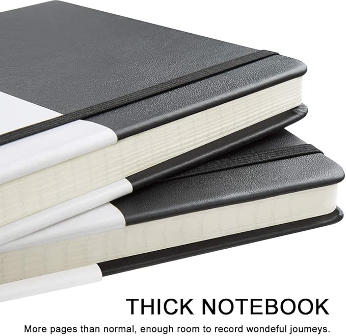 Huhuhero Lined Journal Notebook, 5 Pack Black Hardcover Notebooks for Work Women Men, 120Gsm Thick Paper Leather Journals for Writing Note Taking Business, Journaling School Supplies 5"×8.25" - Bloomnest