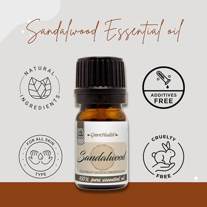 Sandalwood Essential Oil – 5 ml – 100% Pure & Natural – Premium Therapeutic Grade for Aromatherapy, Relaxation, Skin & Diffuser – GreenHealth Greenals