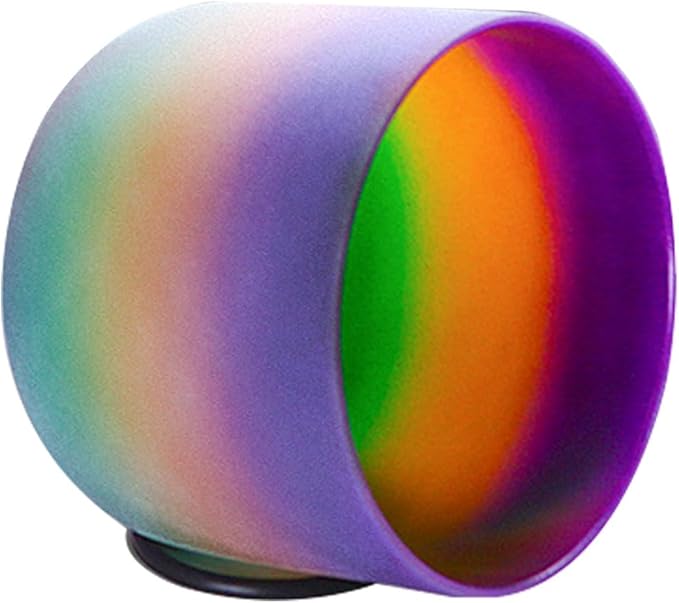 Hye-eun Rainbow Crystal Singing Bowl, 432hz 8inch B Note Frosted Quartz Crown Chakra Tuned Sound Bowl for Yoga Healing Sound Energy Vibration Meditation - Bloomnest