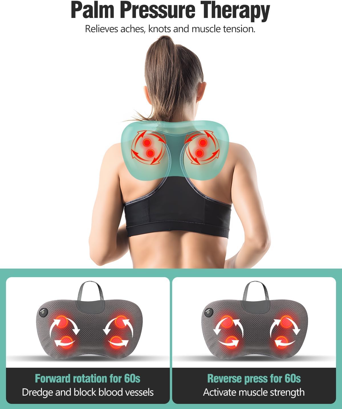 Back Massager Pillow for Pain Relief Deep Tissue - Shiatsu Kneading Neck and Shoulder Massager with Heat - Protable Electric Massage Pillow with Carry Handle - Gift for Women/Men