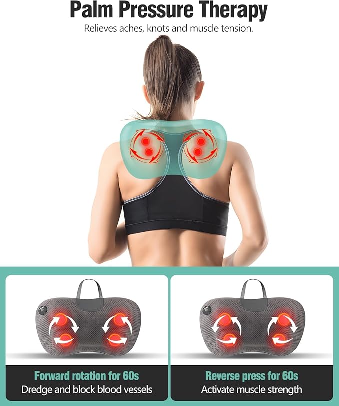 Back Massager Pillow for Pain Relief Deep Tissue - Shiatsu Kneading Neck and Shoulder Massager with Heat - Protable Electric Massage Pillow with Carry Handle - Gift for Women/Men - Bloomnest