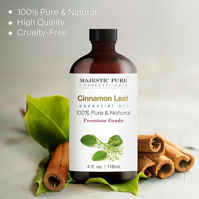Majestic Pure Cinnamon Essential Oil with Glass Dropper - Huge 4 Fl Oz - 100% Pure and Natural Cinnamon Oil - Premium Grade Essential Oils for Diffuser, Aromatherapy, Soap and Candle Making - Bloomnest
