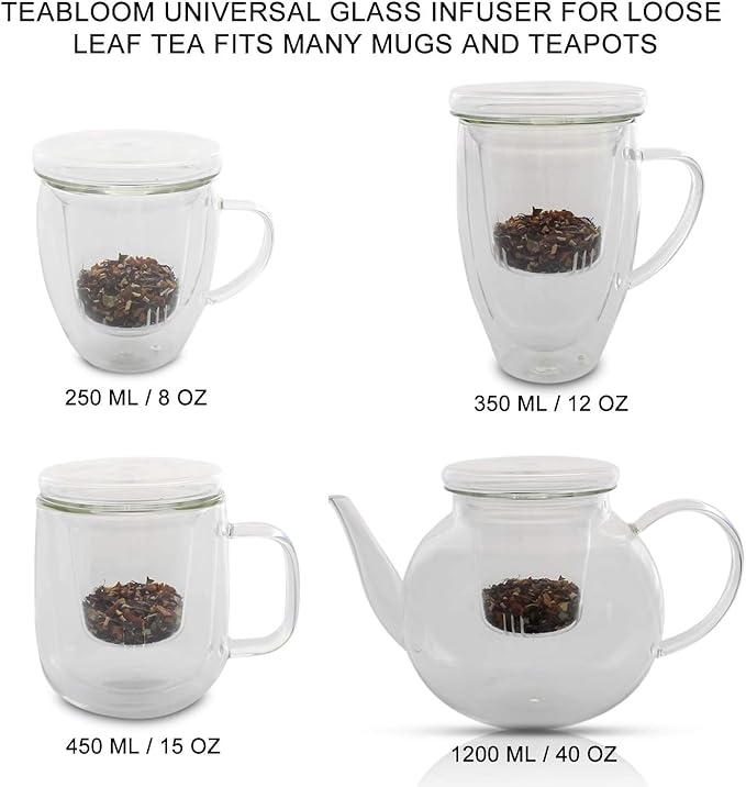 Teabloom Universal Glass Tea Infuser with Dual-Purpose Lid/Coaster – Hygienic, Non-Toxic Glass Filter for Loose Tea Leaves – Lead-Free & Cadmium-Free – Tea Purist's Choice - Bloomnest