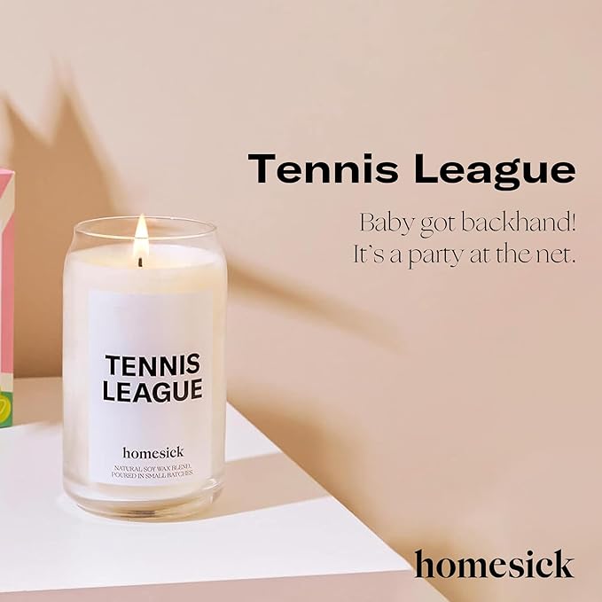Homesick Scented Candles for Home (Tennis League) - 13.75 oz Long-Lasting Soy Wax Blend Jar Candle Gifts for Women & Men, 60-80 Hours Burn Time - Notes of Lime Blossom, Orange Flower, Salted Musk - Bloomnest