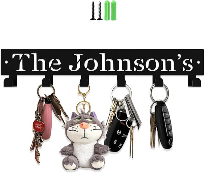 Personalized Metal Key Rack Hooks, Key Holder Wall Mounted Key Hooks, Name Theme Wall Decoration Hooks, Key Hanger Organizer for Living Room, Entryway, Bathroom, Office Decor(Middle) - Bloomnest