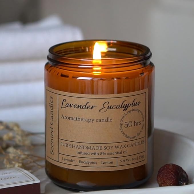 Lavender Eucalyptus Candles for Home Scented - 8oz Aromatherapy Candles for Relaxation Anxiety Stress Relief Non Toxic, Calming Candles Gifts for Women Soothing Relaxing Bath Yoga Meditation - Bloomnest