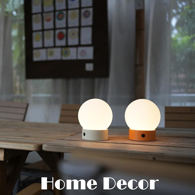 Small Cute Cordless Table Lamp Rechargeable, Battery Operated Shower Lamp Waterproof, Touch Dimmable Globe Ambient Light for Outdoor/Bedside/Patio/Dining (Black) - Bloomnest