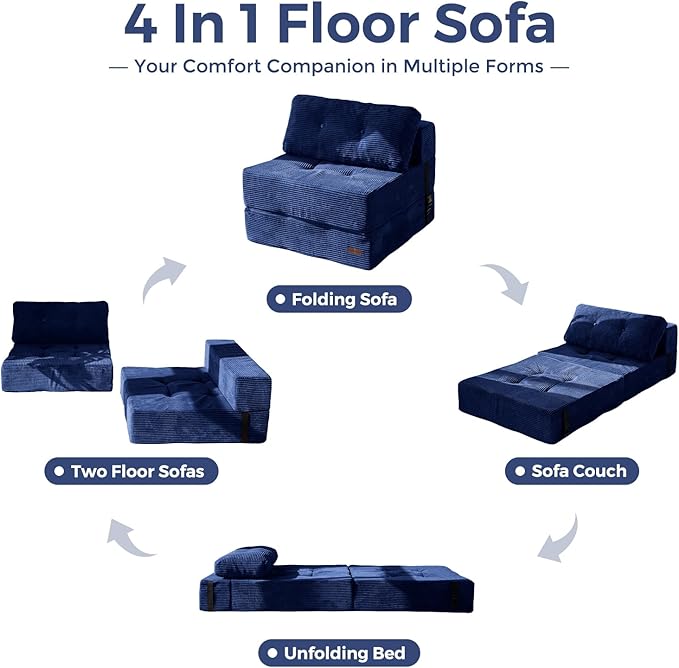 MAXYOYO Folding Sofa Bed, Convertible Chair Bed with High-Density Support Foam, Portable 4 in 1 Fold Out Seating to Floor Lounger, Versatile Floor Sofa Couch for Living Room Bedroom, Navy - Bloomnest