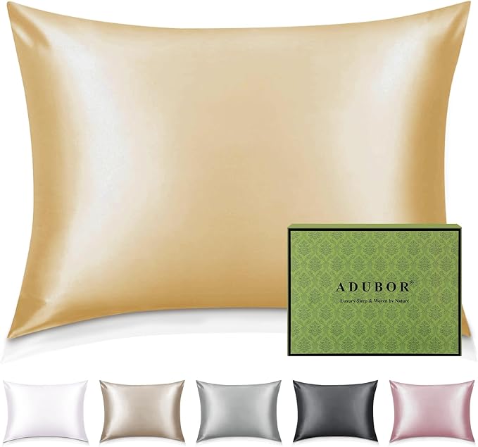 Adubor 100% Silk Pillowcase - Mulberry Silk Pillow Cases, 23 Momme 6A Grade Fibers, Silk Pillow Case for Hair and Skin Health, with Hidden Zipper (Queen 20''x30'', Gold, 1PC) - Bloomnest