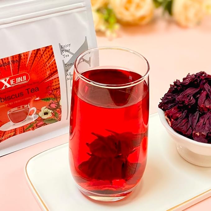 XIEJINJI Hibiscus Tea, Natural Dried Hibiscus Flowers, Herbal Tea, 3.5oz/100g Refreshing Tart Flavor, Caffeine Free, Resealable Bag - Bloomnest