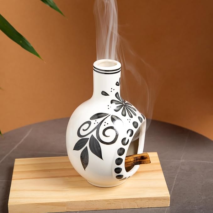 Handcrafted Palo Santo Holder Ceramic Incense Burner - Compact Size for Meditation Space - Burn Palo Santo Sticks and Cones Safely - Sage Aromatherapy Decor - Bloomnest