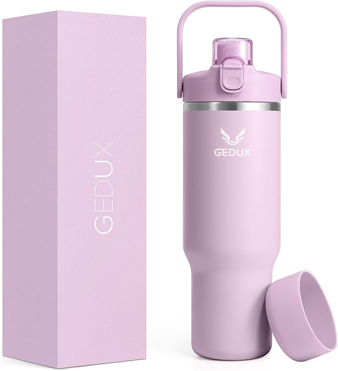 32 oz Stainless Steel Tumbler with Handle and Straw, Vacuum Insulated Water Bottle with 2-in-1 Lid (Chug/Straw) and Silicone Boot，Keeps Drinks Hot and Cold - Bloomnest