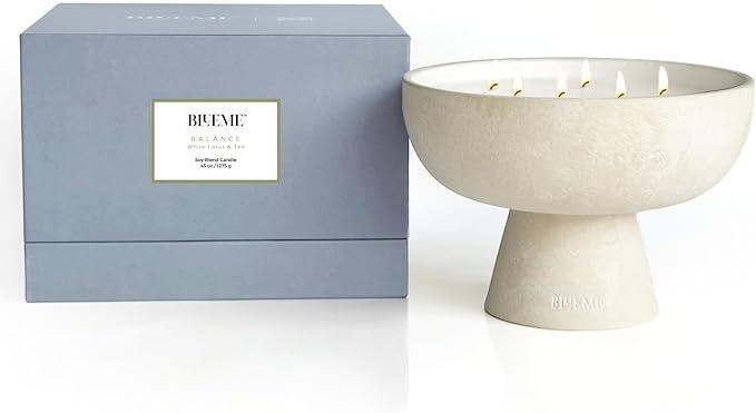 BLUEME Balance - White Lotus & Tea, Luxury Candle w/Essential Oils, 6 Wick, Hand-Poured Soy, Cotton Wick, Ceramic - Bloomnest