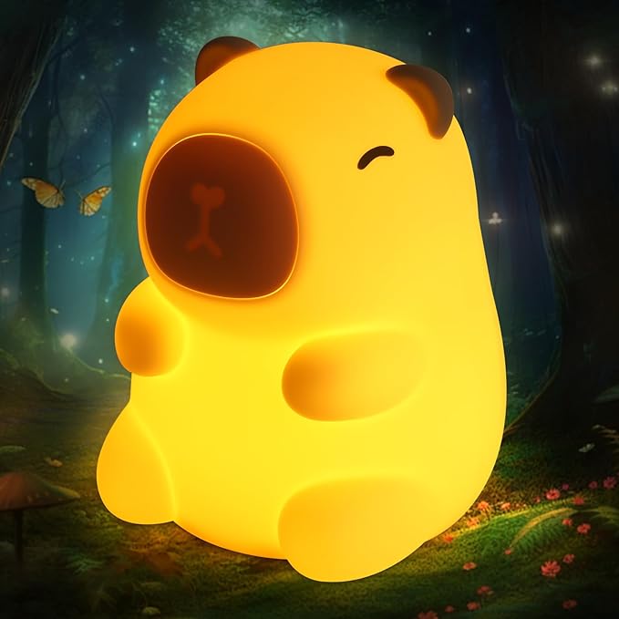 Night Light for Kids, 7 Color Changing BPA-Free Silicone Lamp with Touch Control, Eye Protection, Rechargeable Battery, Soft & Safe Nursery Lamp for Boys & Girls (Turtle Backpack Capybara) - Bloomnest