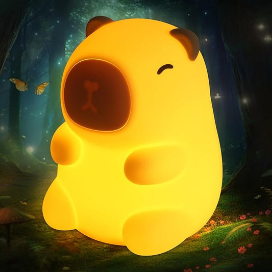 Night Light for Kids, 7 Color Changing BPA-Free Silicone Lamp with Touch Control, Eye Protection, Rechargeable Battery, Soft & Safe Nursery Lamp for Boys & Girls (Turtle Backpack Capybara) - Bloomnest